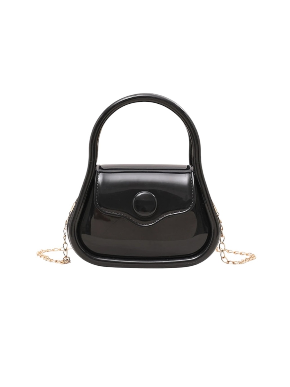 NWT‎ Girls Black Patent Mini Handbag with Gold Tone Chain Strap Wedding Party